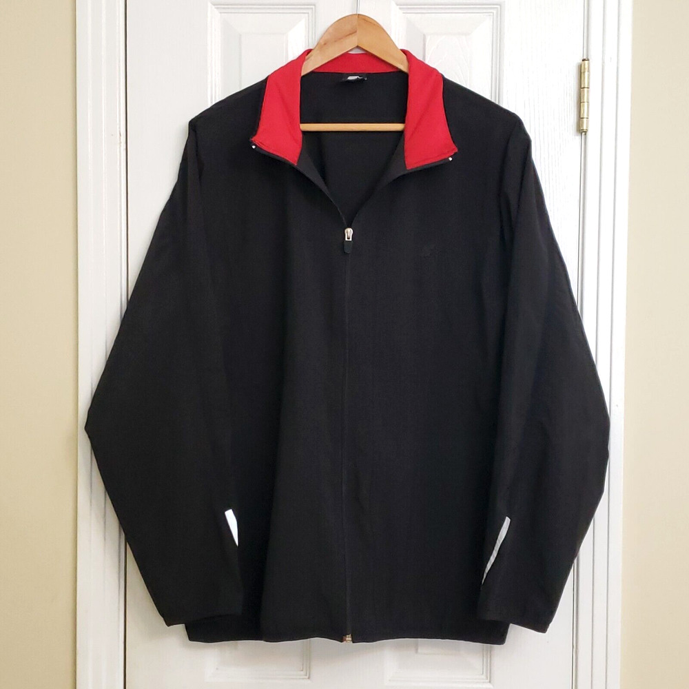 Starter Vintage Mens Zip Up Windbreaker Jacket Red Black Lightweight Size Large